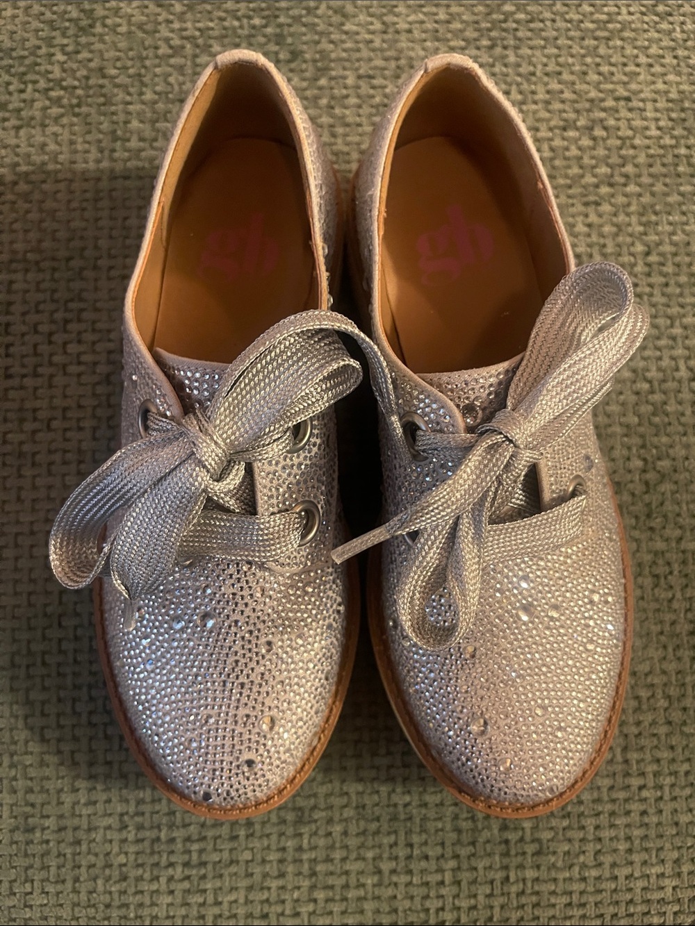 Girl’s Sparkle Lace-Up Oxfords - Silver Glitter